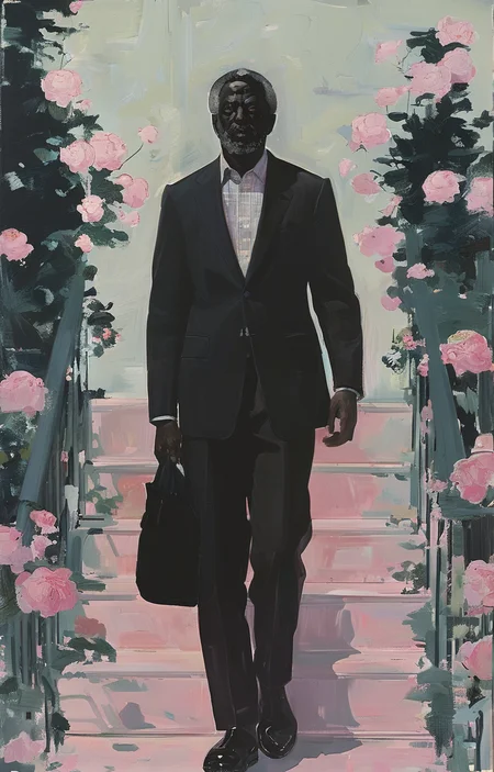 masterpiece,best quality,<lora:tbh268-sdxl:0.9>,illustration,style of Kerry James Marshall portrait of noble man