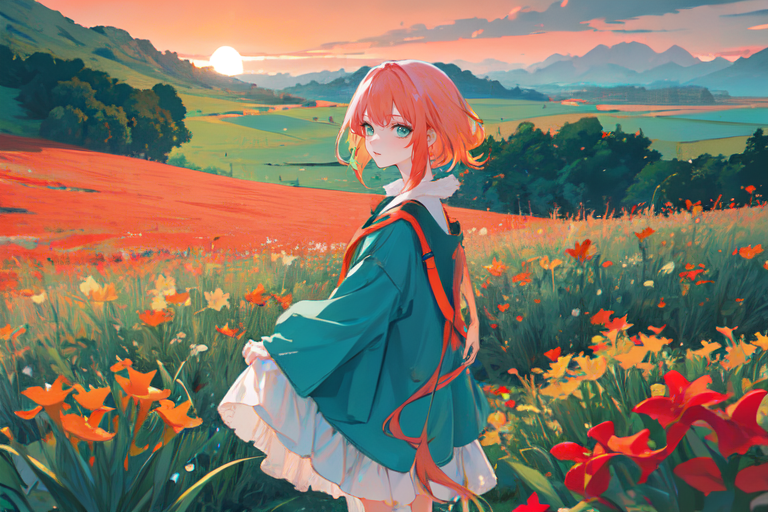 (otherworldly), highly insanely detailed, masterpiece, top quality, best quality, highres, 4k, 8k, RAW photo, (very aesthetic, beautiful and aesthetic), farm, fields, barn, fence, fantfa, <lora:FantasyFarm-10:0>, 
1girl, 
(coral pink hair,tropical sunset orange hair,deep ocean teal hair ), 
(seafoam green background),âââ