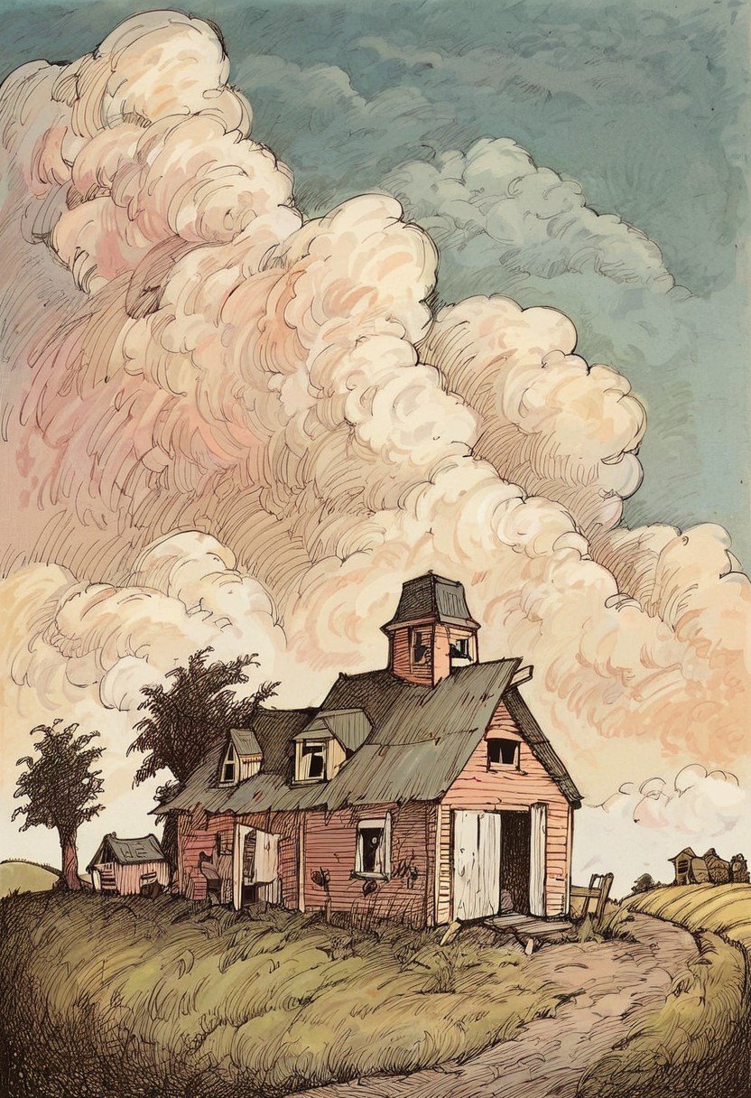 score_9, score_8_up, score_7_up, by Lobel, cottage, farm field, clouds, tree, outdoors