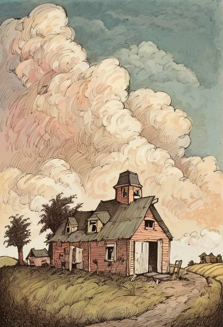score_9, score_8_up, score_7_up, by Lobel, cottage, farm field, clouds, tree, outdoors