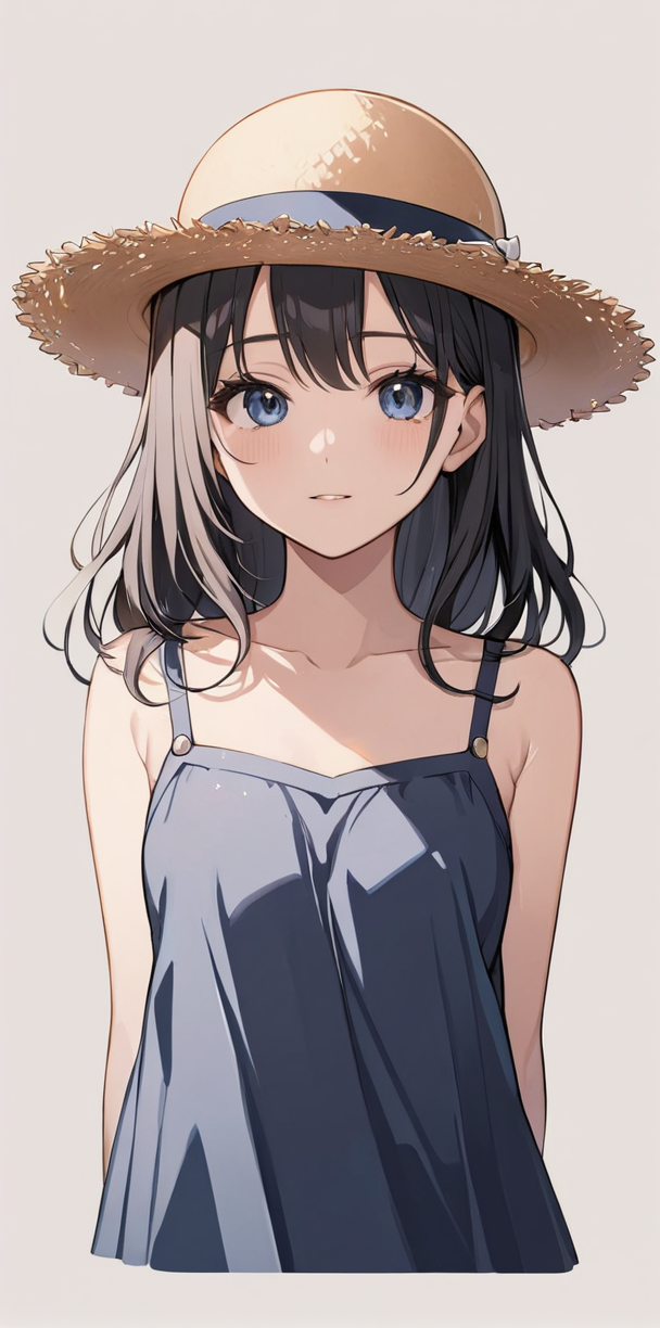 masterpiece,ultra-detailed,best quality,8K,illustration,cute face,clean skin ,shiny hair,girl,ultra-detailed-eyes,simple background, <lora:add-detail-xl:1> <lora:straw hat_XL_V1.0:1> straw hat,har ribbon