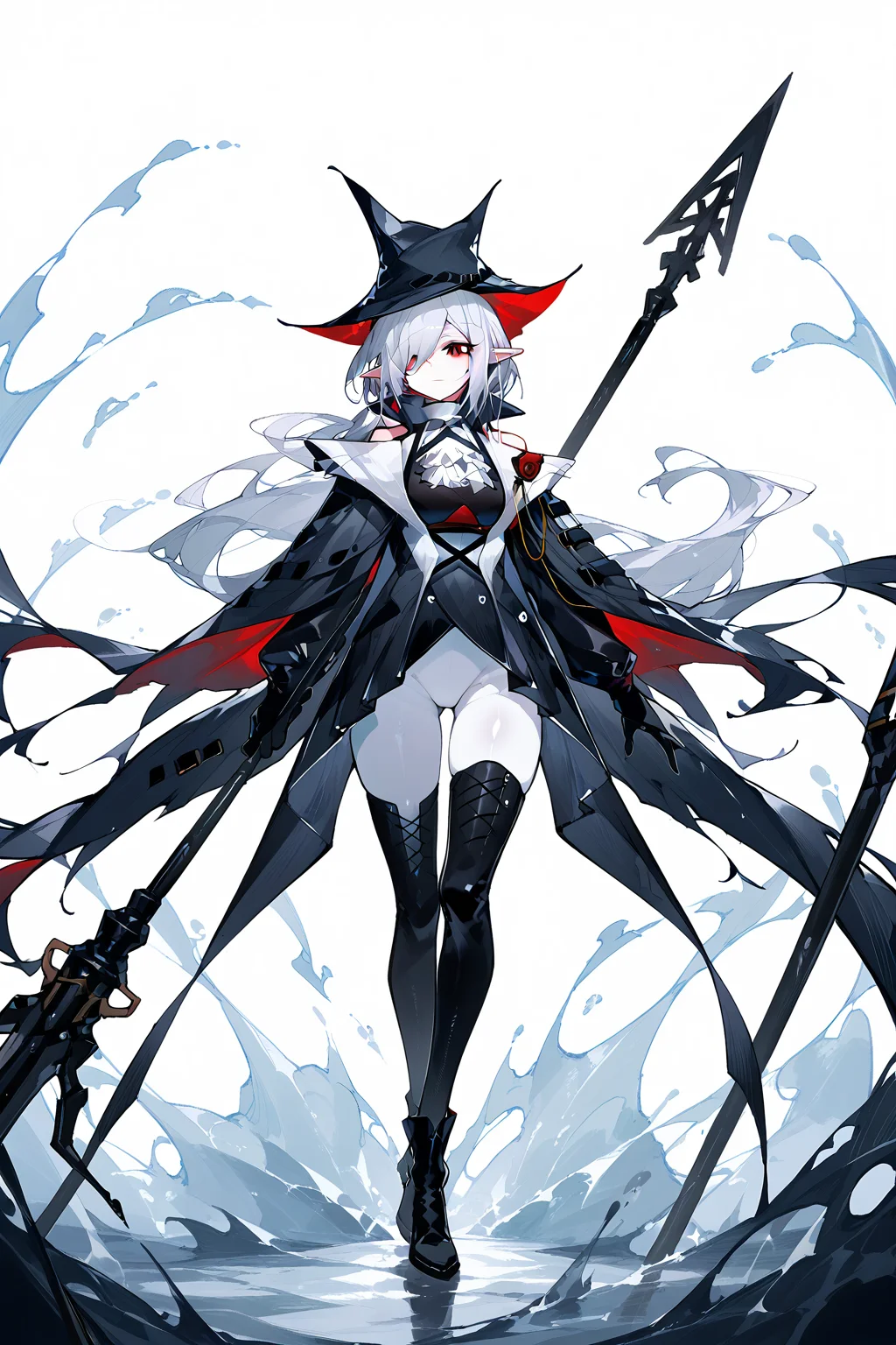 (score_9,score_8_up,score_7_up),<lora:Gladiia(Arknights)-v1-000008:1>,milf,Gladiia(Arknights),1girl,white ascot,weapon,polearm,white pants,white background,holding weapon,boots,holding,ascot,solo,thighhighs,black footwear,simple background,hat,holding polearm,tight pants,black headwear,long hair,tight,red eyes,dress,full body,thigh boots,pants,black dress,spear,gloves,black gloves,looking at viewer,pointy ears,coat,cape,standing,bangs,black coat,grey hair,white hair,black cape,hair over one eye,pale skin,black thighhighs,very long hair,thighs,
good feet,anime,NSFW,expressive,amazing quality,ultra hd 32k,