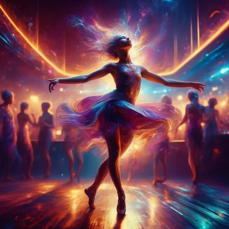 mystivis young dancer in nightclub in ecstatic dance, very expressive and dynamic, very realistic, cinematic<lora:mystivis:0.7>