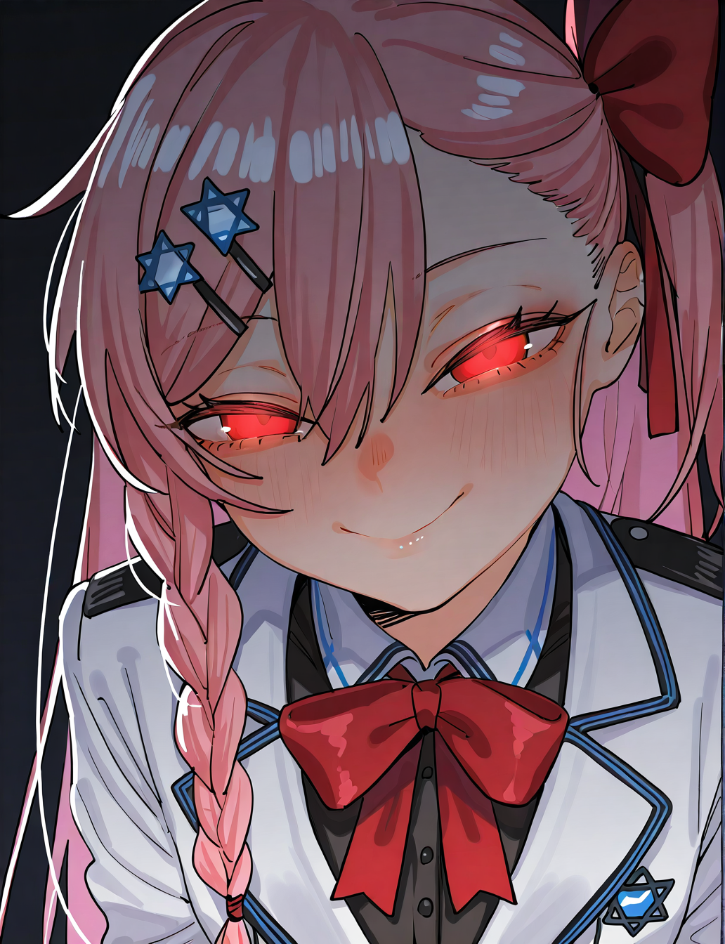 shiny skin, posing, 
<lora:beijuu.il:1>,
beijuu,
negev_(girls'_frontline),
safe, general, 
half-closed eyes, looking at viewer, smug, glowing eyes, 
dark, black background,