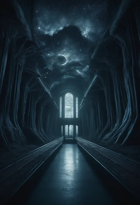 DonMN1gh7XL night,moonlit,  genetics , plains, hallway, photorealism, solarpunk, dramatic, caustics rendering, stingray engine, neo-impressionist, ink drawing, realism art, cutout animation, lens distortion, all-in-focus, 2k, experimental, imagery #dynamic range, f/22, shutter speed 1/15 sec, iso200, white balance fluorescent, exposure compensation    "-2.0 ev", manual shooting mode, rule of thirds, focus mode continuous, evaluative metering"   <lora:myLora\DonMN1gh7XL-000006:1.5>,