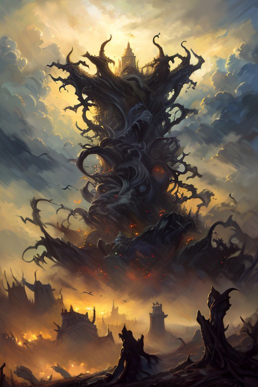 hyperrealism oil painting, ghost of the castle,
thunderstorm, and many small clouds, and slightly cloudy, fantasy forest,
an expansive ancient forest, featuring towering oaks, diverse wildlife, a variety of flora,FanRu,guiguai,
{dawn|dusk|night},