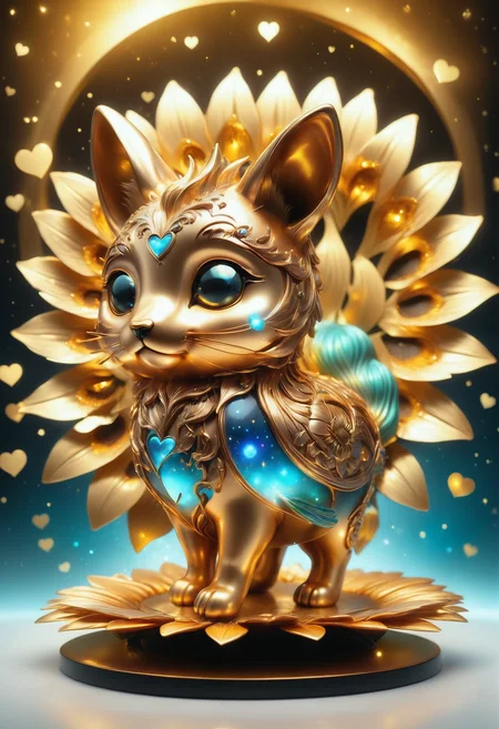 a cute zhibi domestic animal <lora:zhibi:0.8> made out of Jed-ANC <lora:ArtNouveauCopperStyle:0.9>, cuteness overload, surrounded by stardust and floating hearts <lora:heartmiststyle:0.5> in a starLS fantasy landscape <lora:stardustlandscapes-000006:0.7>, (Sunflower:1.3) , the Sunflower is dimensional, fall, digital art, enchanted, beautiful detailed, fabulous colors, sublime, intense, fine polished