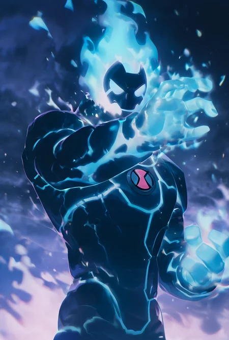 <lora:heatblast-09:1> heatblast, blue fire, black skin,, 1boy, dynamic pose, <lora:WSSKX_WAI:1>, shooting flames, upper body, closeup shot, cowboy shot,, masterpiece, best quality, amazing quality, very aesthetic, absurdres, newest,