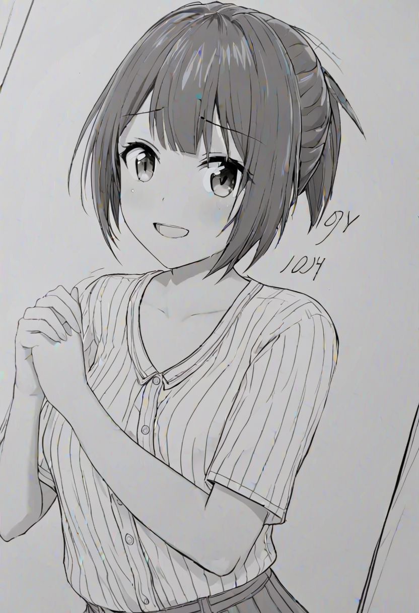 high quality, high detail, line art, sketch, 1girl, beautiful girl, joy, happy, laugh,Miku