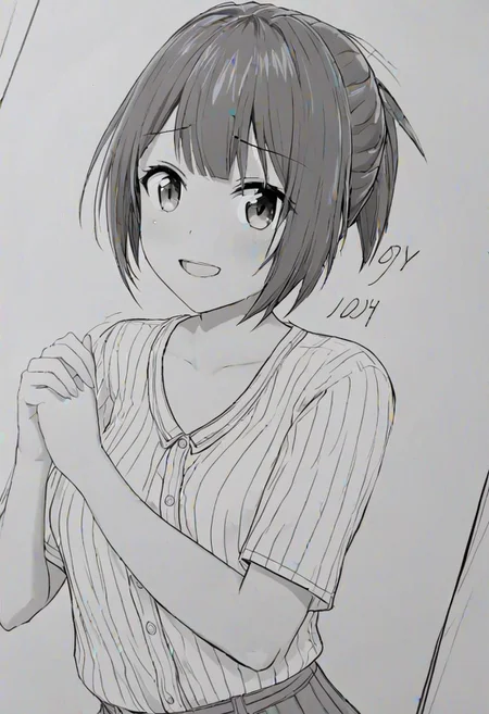 high quality, high detail, line art, sketch, 1girl, beautiful girl, joy, happy, laugh,Miku