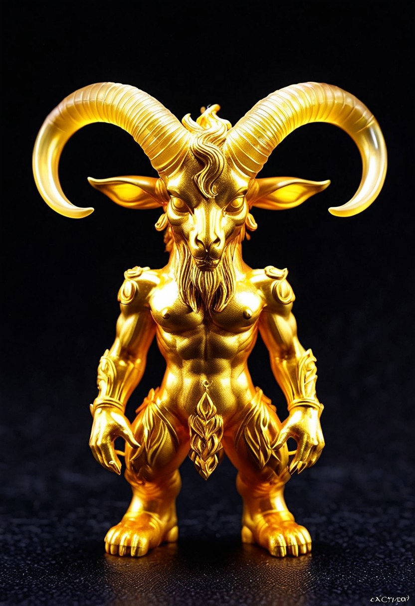 XCYP Art Toy,A sweet Little golden baphomet, japanese sofubi EVA Material) Artist Design Piece,Award-Winning Lens,Highly Detailed,Ultra High Resolution,32K UHD,Clear Focus,Best Quality,Masterpiece.,