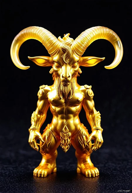 XCYP Art Toy,A sweet Little golden baphomet, japanese sofubi EVA Material) Artist Design Piece,Award-Winning Lens,Highly Detailed,Ultra High Resolution,32K UHD,Clear Focus,Best Quality,Masterpiece.,