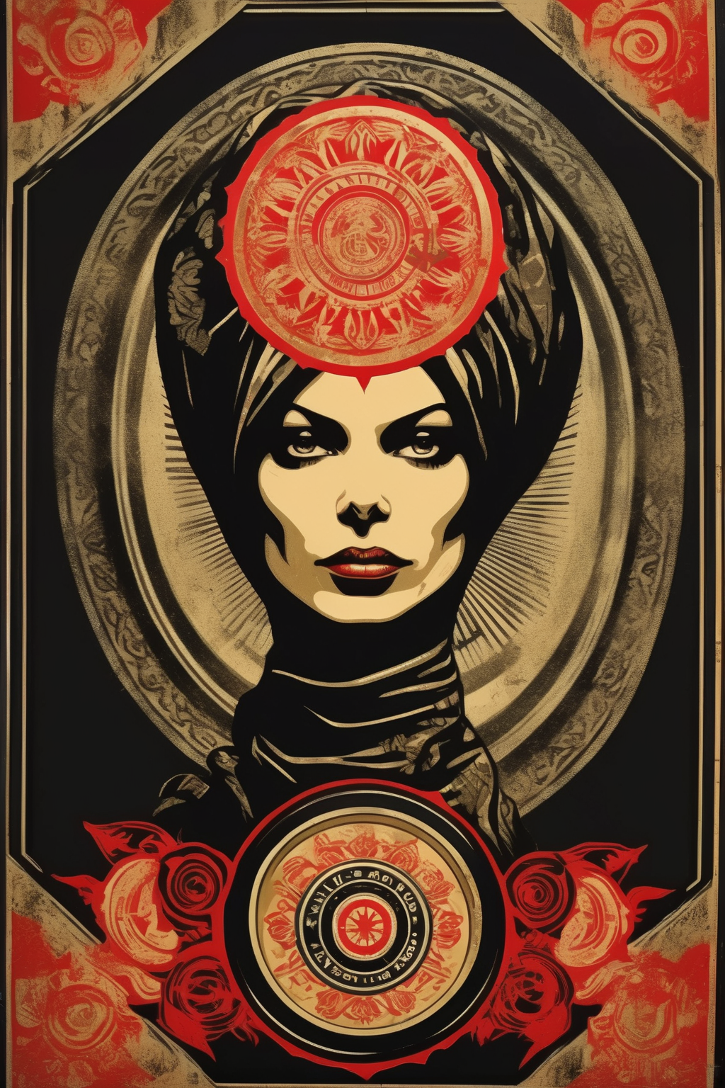 <lora:Shepard Fairey Style:1>Shepard Fairey Style - centered, black background, ultra realistic, Shepard Fairey style art