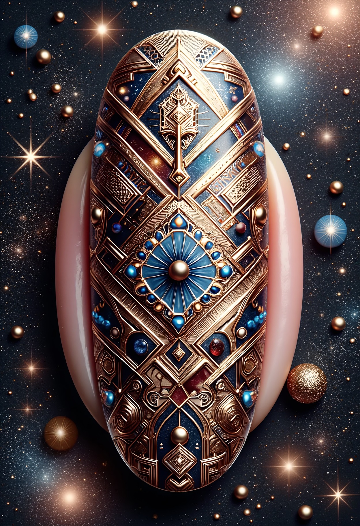 nail art, a single large nail prominently featured in a crescendo of artistic masterpiece, a flux of horizontally distorted reality crossed the image half way through creating a quantum field of memories in another dimension <lora:Dever_Flux_Enhancer:0.5>  <lora:dvr-afrofuturism-flux:1>