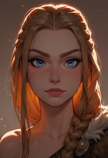(score_9, score_8_up, score_7_up). ( line work, excellent drawing, highest quality, extremely detailed:1.2). 1girl, Valkyrie, viking warrior, viking braid, wings, adult face, blue eyes, perfect face, dark lashes, shiny look, petite, nymph, confident, 3/4 view, cowboy shot, dynamic angle, g0thicPXL, romantic, cinematic lighting, volumetric lighting, source_cartoon,