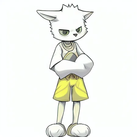 Solo, cute, Wolf, Furry, furry body, white shirt, yellow shorts, cute, 1boy, white fur, detailed, high quality