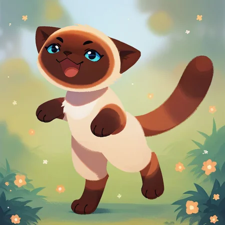 score_9, score_8_up, score_7_up, pikaole no humans animal focus, (Siamese cat:1.05), fur, full body solo blurry background, cute rating_safe source_furry, (dynamic pose:0.5), (big smile, open mouth, teeth:0.5), pikaole