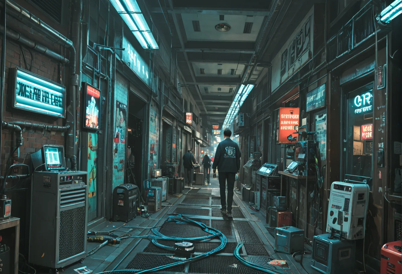 ,ruanyi0779,science fiction,neon lights,cable,industrial pipe,
street,cityscape,people,crowd,<lora:0779 science fiction world_v1_pony:1>, score_9,score_8_up,score_7_up,,8k,1girl,solo,