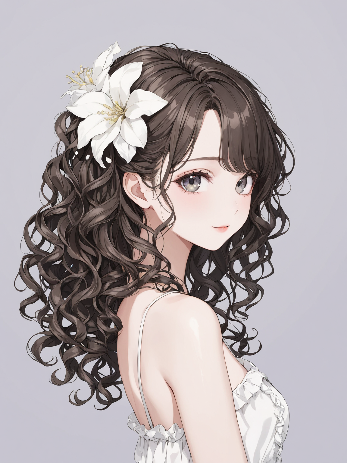 masterpiece,ultra-detailed,best quality,8K,illustration,cute face,clean skin ,shiny hair,girl,ultra-detailed-eyes,simple background, <lora:add-detail-xl:1> <lora:morigami_XL_V1.0:1>morigami,hair flower