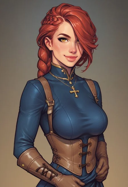 1girl, illustration, looking at viewer, highly detailed, from front, 1girl, illustration, looking at viewer, highly detailed, source_comic_illustrationskinny, looking at viewer, 1girl, masterpiece, best quality, Her , full body portrait, 1girl, <lora:agrias-nvwls-v3:1> agrias, armor, corset, blue dress, brown gloves, weapon, cross-laced boots, looking at viewer, sidelocks, braided ponytail, yellow eyes, Romance, sci-fi, artificial intelligence, highly detailed
BREAK
slight smile, looking at viewer,
BREAK
long hair, red hair, hair over one eye, big hair,
BREAK
best quality, depth of field, bokeh, (((full clothed))) (best quality, high detail), ((masterpiece)), <lora:1_ino_20e:1>
BREAK
((((field, farm)))) score_9, score_8_up, score_7_up, score_6_up, source_cartoon, rating_explicit, Expressiveh, (((((upper body))))), dynamic pose
