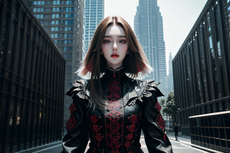 highly insanely detailed, masterpiece, top quality, best quality, highres, 4k, 8k, RAW photo, (very aesthetic, beautiful and aesthetic),  
(rsef style,fevercell style), 
<lora:rsef-000225:0.8>, 
(1girl:1.3), 
1other, 
, 
, 
short hair with long locks, 
, 
Super high-rise building, 
,âââ