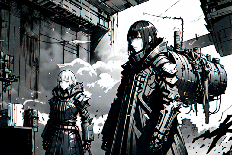 highly insanely detailed, masterpiece, top quality, best quality, highres, 4k, 8k, RAW photo, (very aesthetic, beautiful and aesthetic),  
tsutomu nihei,nihei_tsutomu,blame!,blame gakuen!,abara,TNstyle,sidonia_no_kishi,star \(sky\),starry sky,buildings,machinery,light particles,ventilation fan,ventilation shaft,dark sky,black sky,gauna,gauna mech,letterboxed,smoke,steam,mist,foggy,toha heavy industries,cables,tubes,industrial pipes,dome,drainpipe,clouds,bones,concrete walls,metal walls,wire,bridge,walkway,tentacles,lantern,air conditioner,fence,cyberpunk,science fiction,futuristic,empty,vast scenery,perspective,decrepit,dystopia,destroyed,flock,no human,blm,dark background,open space, 
<lora:ABARA:0.8>, 
(1girl:1.3), 
solo focus, 
crowded train interior,dark crimson background,âââ