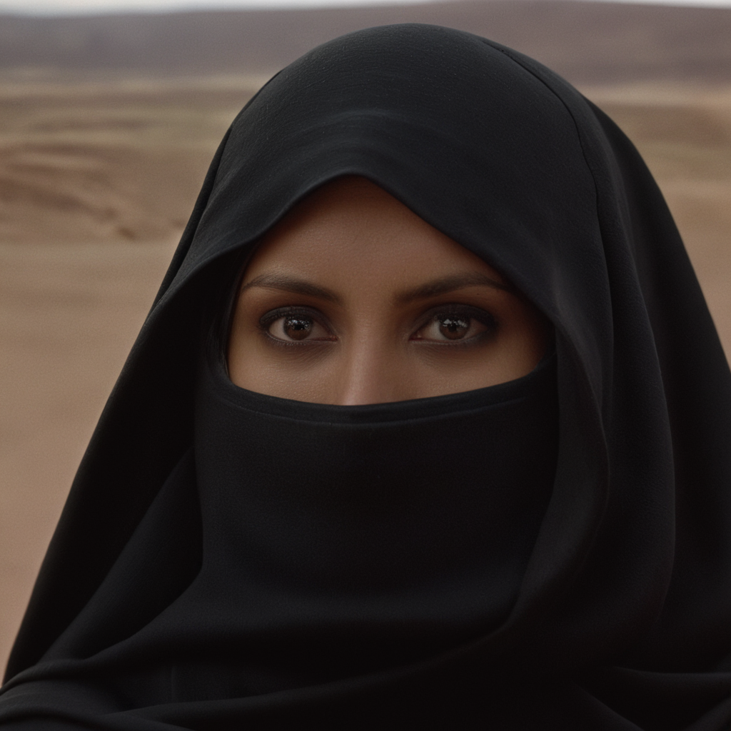 cinematic film still of  <lora:Ron Fricke style:1>
a woman in a black veil and head scarf,1girl,solo,looking at viewer,hood,cloak,realistic,hooded cloak,dirty,desert , realistic, realism, movie still, film grain, kodak film, film contrast, film color, cinematography, documentary, photography, 70 mm film, 65 mm film, Todd-AO, Todd-AO 35, 8K resolution, Ron Fricke film director style, Ron Fricke film directing style, Ron Fricke style, shallow depth of field, vignette, highly detailed, high budget, bokeh, cinemascope, moody, epic, gorgeous, film grain, grainy