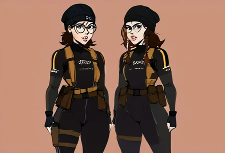 score_9, score_8_up, score_7_up, score_6_up, score_5_up, score_4_up,high details, perfect face,
KaraHitsuPXL,1girl, brown hair, long hair, bangs,black eyes, buck teeth,teeth,parted
very detailed, high quality details, good textured details, hand-made, very detailed eyes, vey detailed mouth, detailed hair,
gloves,hat,black eyes,glasses,black gloves,fingerless gloves,lips,twin braids,black headwear,bodysuit,skin tight,black-framed eyewear,pouch,round eyewear,black bodysuit,beanie,holster,tactical clothes
sketch, colored sketch, watercolors, painted with watercolors, low-lighting, blue dark complex background, drawn background,
yoji_shinkawa style, colored sketch, BlackWhiplash Style, D-ART, D-ART Style, 18dart3, 18dart2, 18DART1, !!, ??, ass focus,