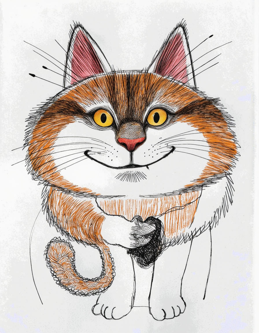 <lora:chizhcats:1>, a clourful drawing of funny cat