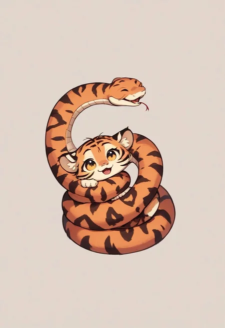 score_9, score_8_up, score_7_up, best quality, fine detail, 1girl, solo, cute, (tiger girl chibi laughing), very detailed background), (((large snake wrapped around body))), from side, happy, playing, in the jungle, fog, wet, visually interesting, vivid colors, dark shadows, highest quality,