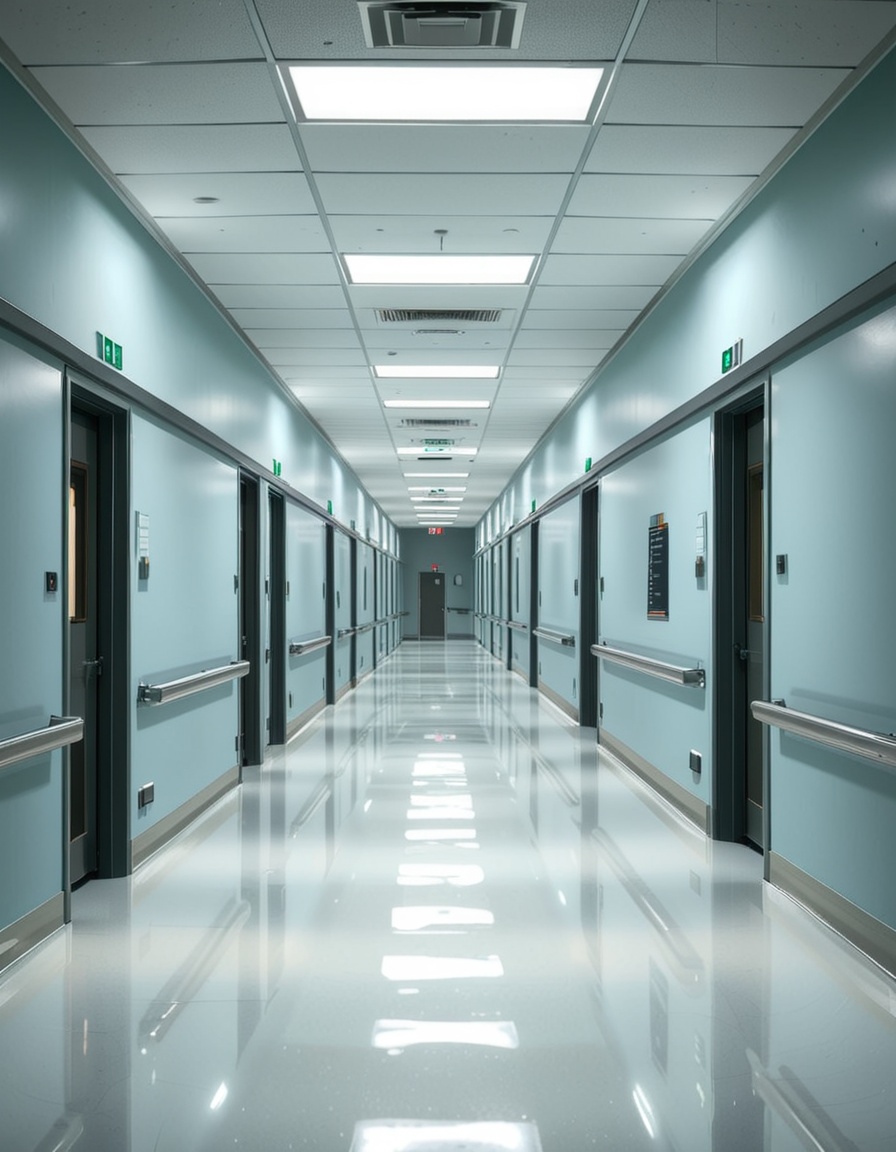A long, sterile hospital corridor with bright white walls and a polished, reflective floor. The fluorescent ceiling lights cast a cold, clinical glow, emphasizing the cleanliness of the space. The hallway is lined with closed patient rooms, each marked with a small number plate. Stainless steel handrails run along the walls, and a few medical carts are neatly parked near the side. The corridor appears empty, creating a sense of stillness and anticipation. At the far end, a set of double doors with small glass windows leads to another section of the hospital. The atmosphere is quiet, professional, and highly sanitized, evoking a sense of order and precision.
<lora:SDXLFaeTastic2400:0.4> <lora:extremely_detailed:0.4> extremely detailed, <lora:sterile_hospital_c0rr1d0r:1>,sterile hospital c0rr1d0r, Masterpiece,best quality,hi res,8k,hi res,8k,award winning,(sharp focus, intricate, highly detailed),