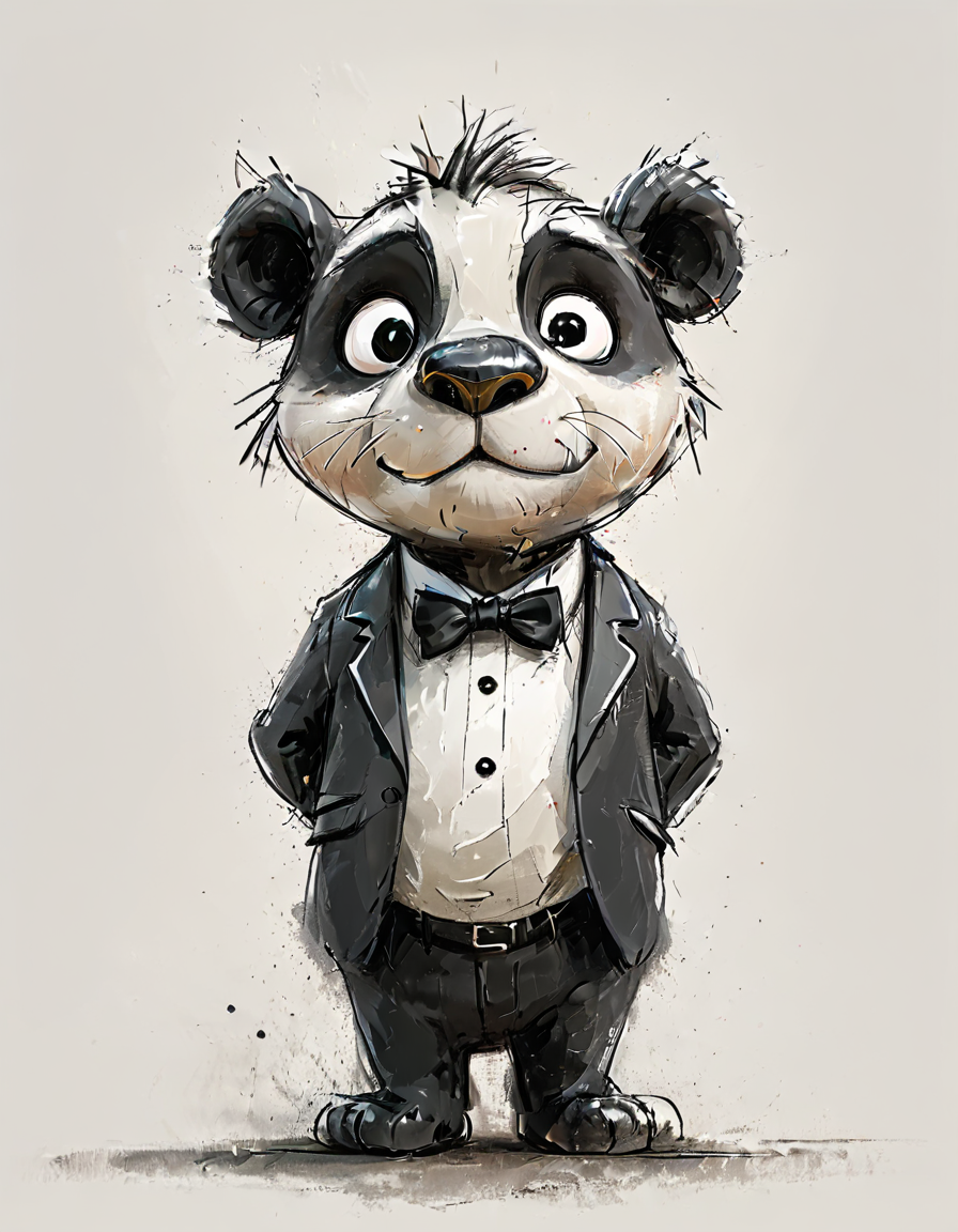 impactful color paint of cute drawing of a panda wearing a tuxedo,
highly detailed, sharp, professional, clear, high contrast, crystal clear, 4k, uhd, masterpiece