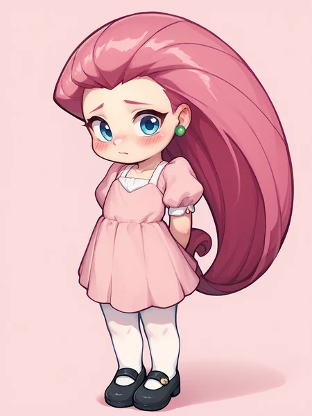 score_9,score_8_up,score_7_up, BREAK,
<lora:uohh_v3_bb:1>
1girl, solo, cute, small body, flat chest, pink dress, puffy sleeves, white leggings, black footwear, hands behind back, blush, looking at viewer, shy,
<lora:EPpkJessiePony:0.6> eppkjessie, long hair, hair slicked back, blue eyes, pink hair,