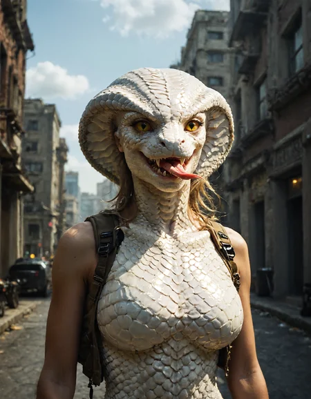 score_9, score_8_up, score_7_up, highly detailed, realistic, fine fabric detail, absurdres, highly-detailed, best quality, masterpiece, very aesthetic, 1girl, solo, v1p3r, monster girl, lamia, snake, scales, white scales, yellow sclera, slit pupils, cowboy shot, looking at viewer, city, vest, large breasts, military, science fiction, weapon, rifle, holding, grey sky, futuristic, scaly hands, claws, upper body, snake tongue, Ornate and Intricate, highly detailed, realistic, fine fabric detail, absurdres, highly-detailed, best quality, masterpiece, very aesthetic, 1girl, solo, v1p3r, monster girl, lamia, snake, scales, white scales, yellow sclera, slit pupils, cowboy shot, looking at viewer, city, vest, large breasts, military, science fiction, weapon, rifle, holding, grey sky, futuristic, scaly hands, claws, upper body, snake tongue, decorative, highly detailed, elaborate, ornate, intricate