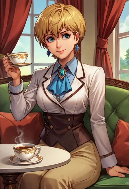 score_9, score_8_up, score_7_up, source_anime,
, (best quality) , (highly detailed) ,masterpiece ,absurdres ,detailed face ,beautiful face ,
<lora:pony_xl_Hildegard:0.8>,Hildegard,score_9,score_8_up,1girl,female,kawaii,solo,short hair,earrings,suit,white collared shirt,ascot,brooch,upper_body,looking_at_viewer,smile,closed mouth,sitting,couch,table,window_,curtains,stretching your spine,cup,teacup,saucer,parody,
OverallDetail