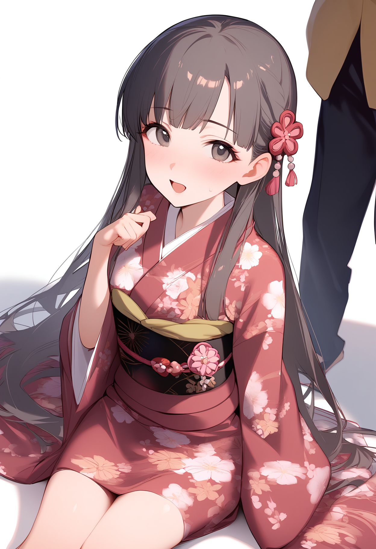 1girl,blush,floral print,kobayakawa sae,long sleeves,looking at viewer,obi,solo,wide sleeves,print kimono,open mouth,simple background,white background,d,<lora:a31_char_new_kobayakawa_sae:1>masterpiece, best quality, absurdres<lora:a31_style_koni-000010:0.8>
