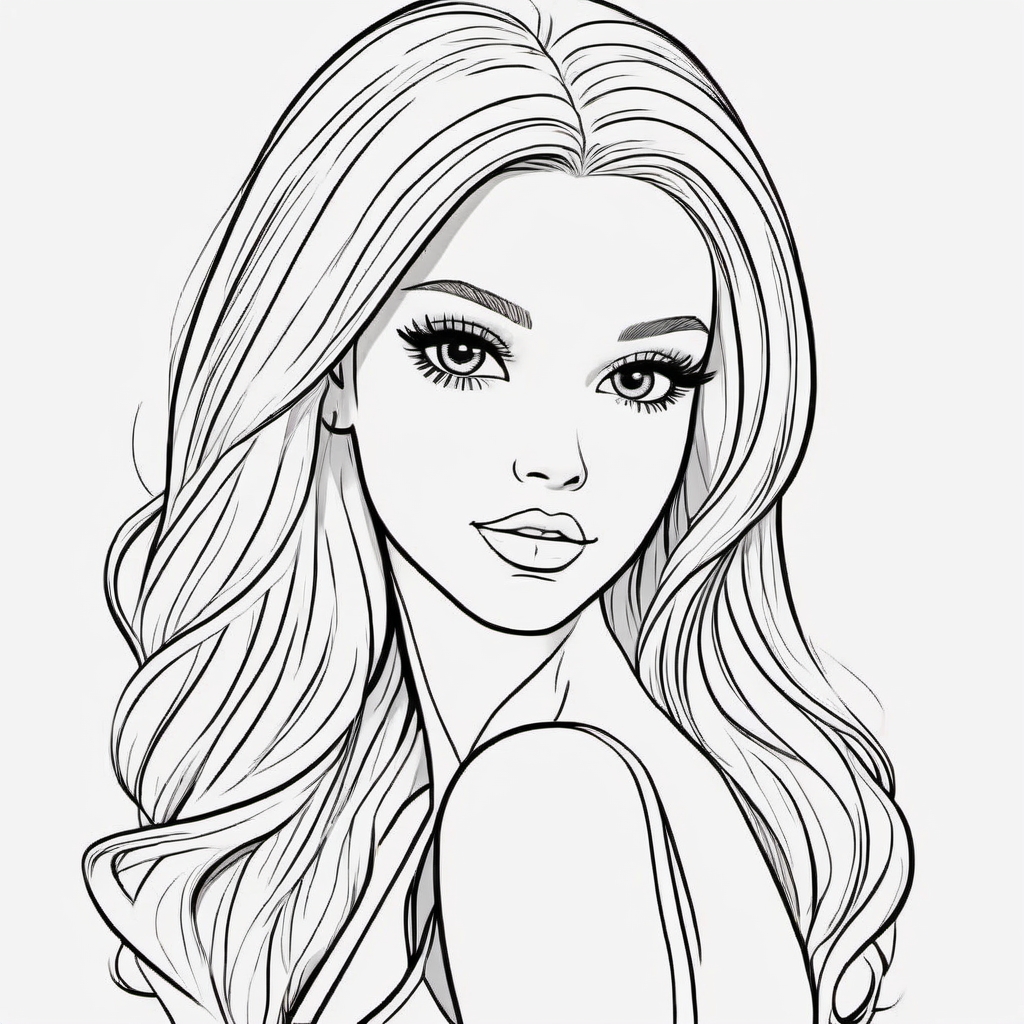 black and white, line art, coloring drawing of barbie <lora:Coloring_book_-_LineArt:0.6>, white background, thick outlines