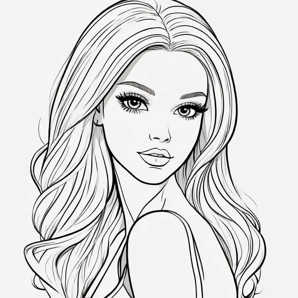 black and white, line art, coloring drawing of barbie <lora:Coloring_book_-_LineArt:0.6>, white background, thick outlines