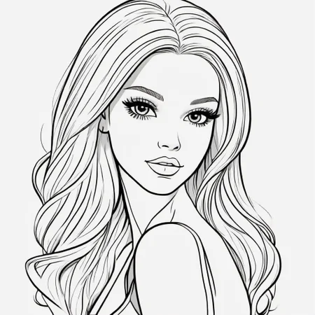 black and white, line art, coloring drawing of barbie <lora:Coloring_book_-_LineArt:0.6>, white background, thick outlines