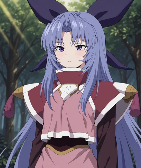 intricately detailed illustration, shiny skin, masterpiece, best quality, amazing quality, very aesthetic, newest, scenery, (volumetric lighting:1.1), clear line, solo, <lora:zephyris_v01:1>, zephyris, purple eyes, very long hair, blue hair, purple hair bow, under long sleeves, over dress, shoulder pad, simple background, <lora:Fixhand:1>