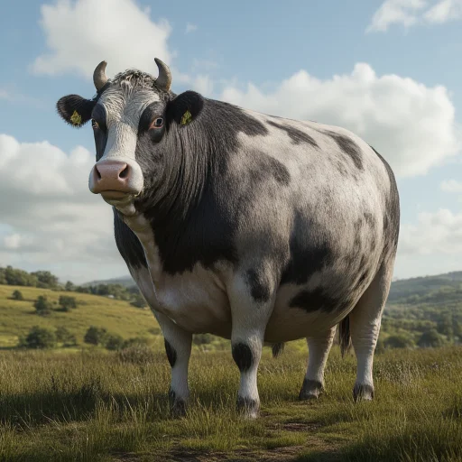 typical of the breed. The cow's face is predominantly black with a white muzzle, anthropomorphized horse standing in a lush, fatimals. The image is a highly detailed CGI rendering of a small bird, CGI-rendered digital artwork featuring a giraffe standing in a vast, photorealistic CGI rendering of a bird