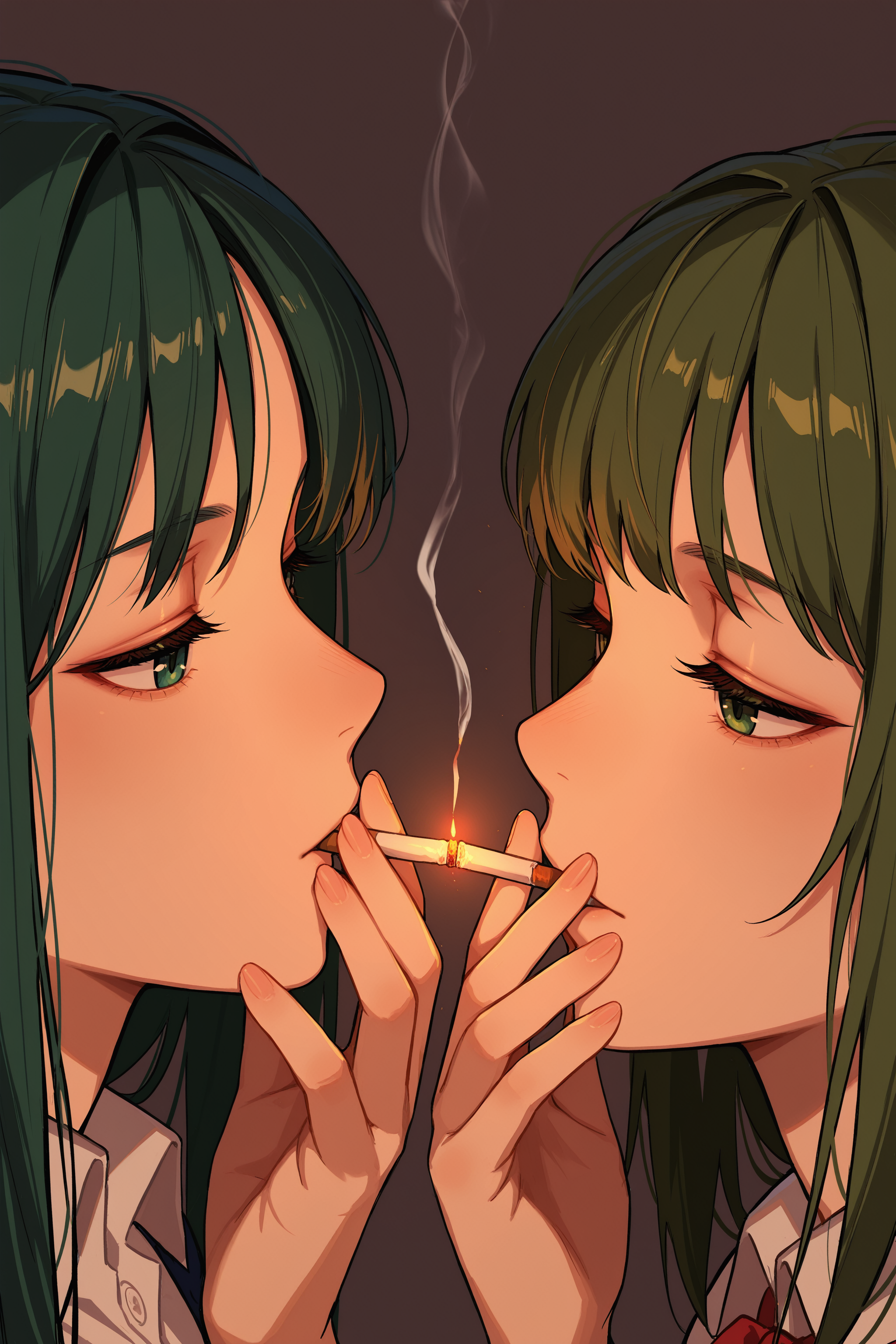 masterpiece, best quality, absurdres, safe
2girls, cigarette kiss, holding cigarette, smoking, simple background
<lora:cigarette_kiss_il_2_v4_d32_final:1>