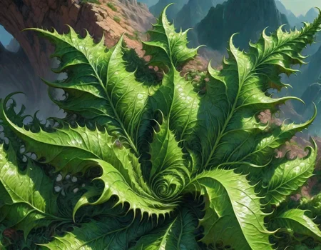 surrealistic, high definition, closeup of a green Frac_XL plant on the side of a mountain, in the style of Albert Bierstadt<lora:Frac_XL:1>