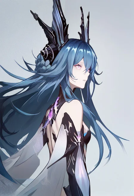score_9, score_8_up, score_7_up, score_6_up, score_5_up, score_4_up, source_anime, 1girl, solo,
LostLullaby, light purple eyes, blue hair, long hair, Lost clothes, headgear,
masterpiece, best quality, very aesthetic, absurdres,