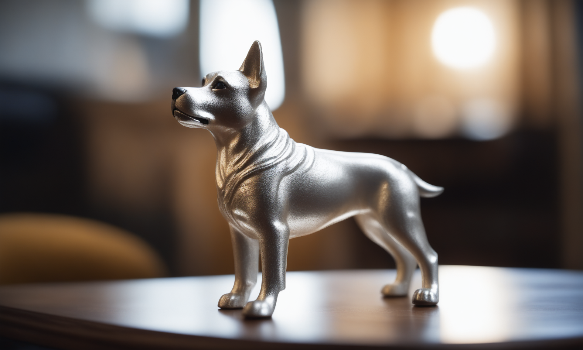 cinematic film still <lora:silvercarvingcd_xl-000005:0.3>,a handmade model toy of a dog made of (silvercarvingcd_xl,silver carving,shiny:1.3) in office,no humans,long-focus,tilt-shift,indoors,full body,chinese zodiac,wooden table,cutie,cute,still life,animal statue,front view,facing viewer,looking at viewer . shallow depth of field, vignette, highly detailed, high budget, bokeh, cinemascope, moody, epic, gorgeous, film grain, grainy, 8K, HDR, UHD, masterpiece, best quality, highly detailed, high resolution, finely detail, extremely detailed, ultra detailed, wallpaper