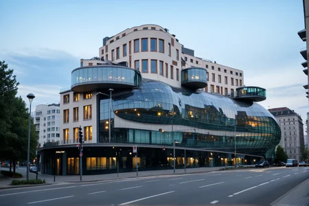 <lora:YourBlobitecture_XL:1> , ((blobitecture)), ((masterpiece)), ((best quality)), scenery, outdoors, sky, building, day, tree, city, real world location, road, motor vehicle, lamppost, window, reflection, curvy, curtain wall, glass,, photography, capturing moments, storytelling, creative composition