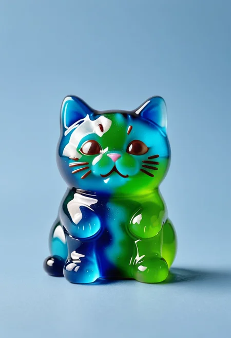 a green and blue mdgmmy kitten<lora:gummy:1>