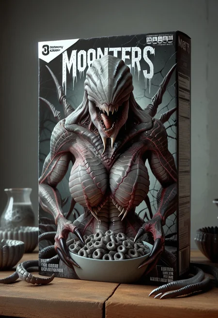 score_9, score_8_up, score_7_up, BREAK
c3r34lbox, food, 1girl, solo, colored skin, gray skin, scales, solo, eyeless, claws, black teeth, monster, monster girl, thick thighs, huge breasts, sharp teeth, extra arms, fewer digits, tentacles,