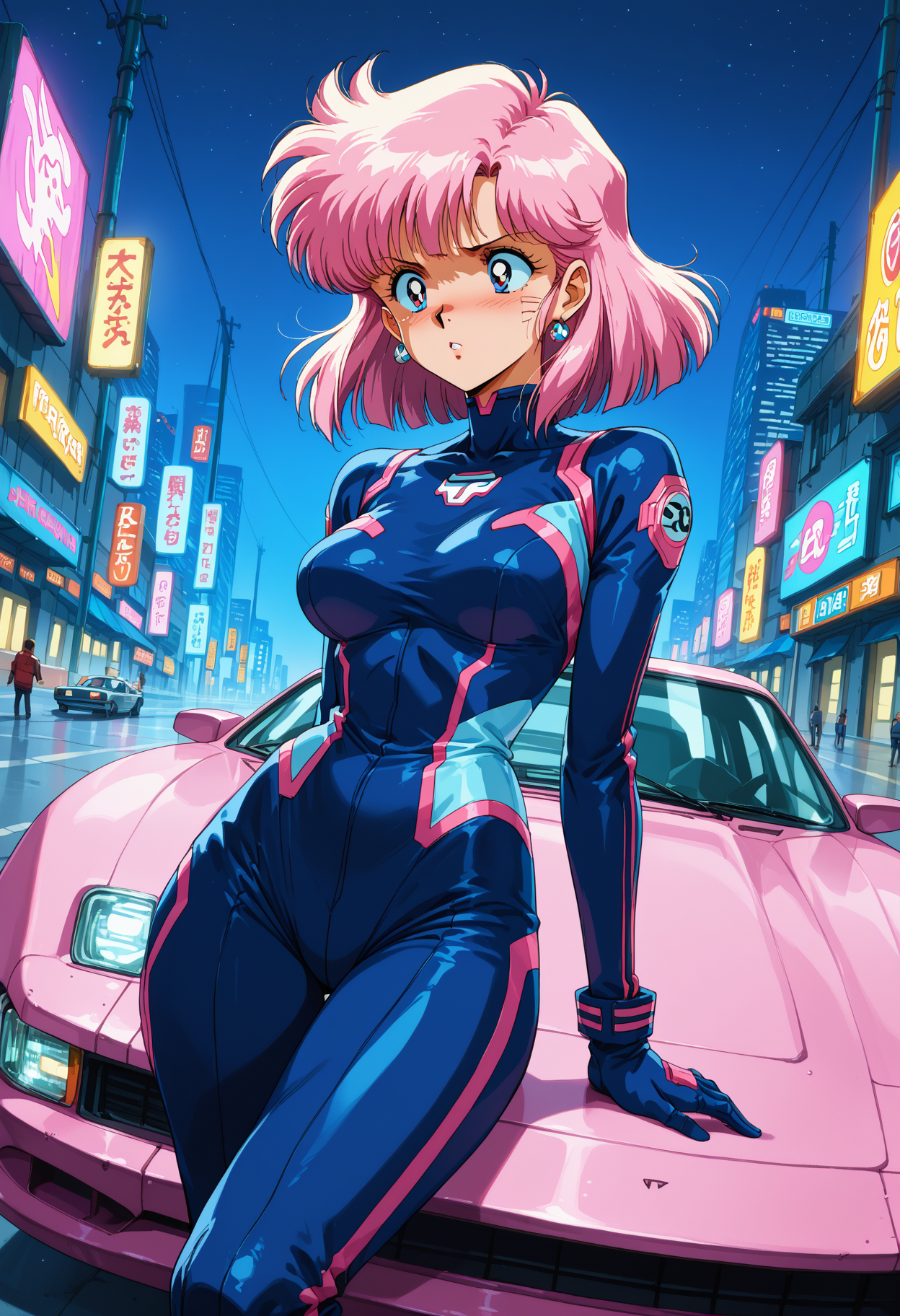 score_9,score_8_up,score_7_up, source_anime, modernretroanime, retro artstyle, 1girl, solo, cyberpunk street race, futuristic car, neon underglow, night city chase, high-speed action, adrenaline-fueled moment, sleek racing suit, energy exhaust, glowing streets, anime-style motion blur, 80s anime intensity