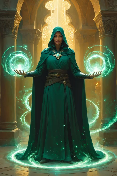 by Marc Simonetti and Antonio J. Manzanedo in the style of Cynthia Sheppard, templar casting magic ring spells, casting a magical spell <lora:ring_spells:0.55>